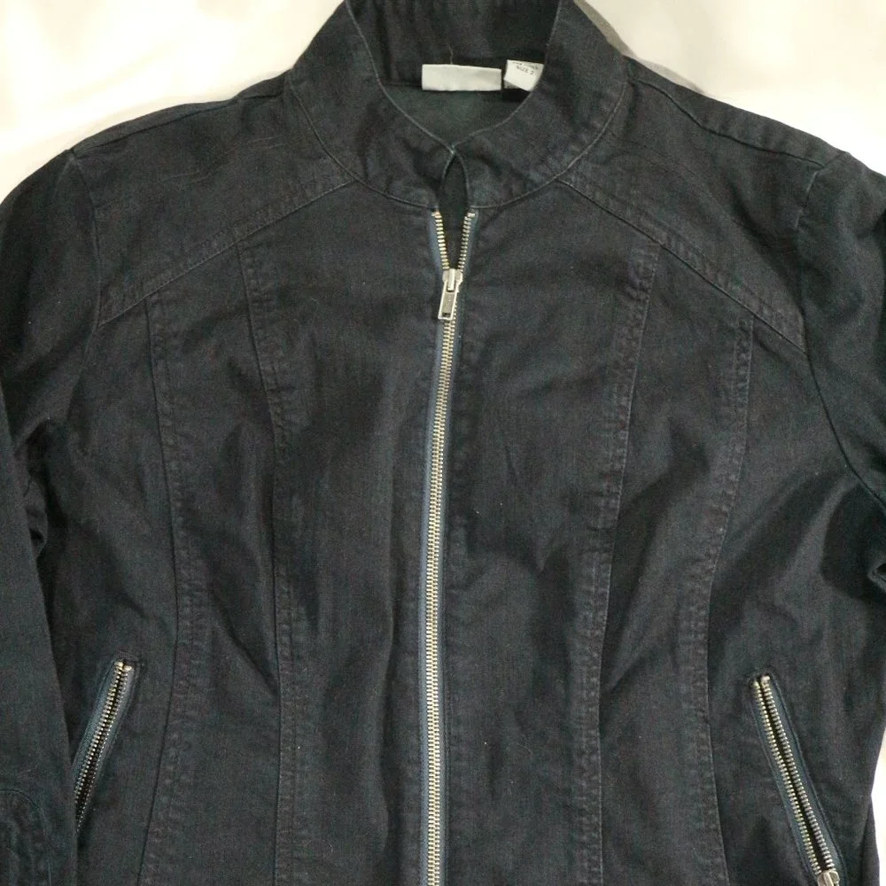 CHICOS Platinum Dark Denim Full Zip Jacket Sz 2 - Picture 3 of 11